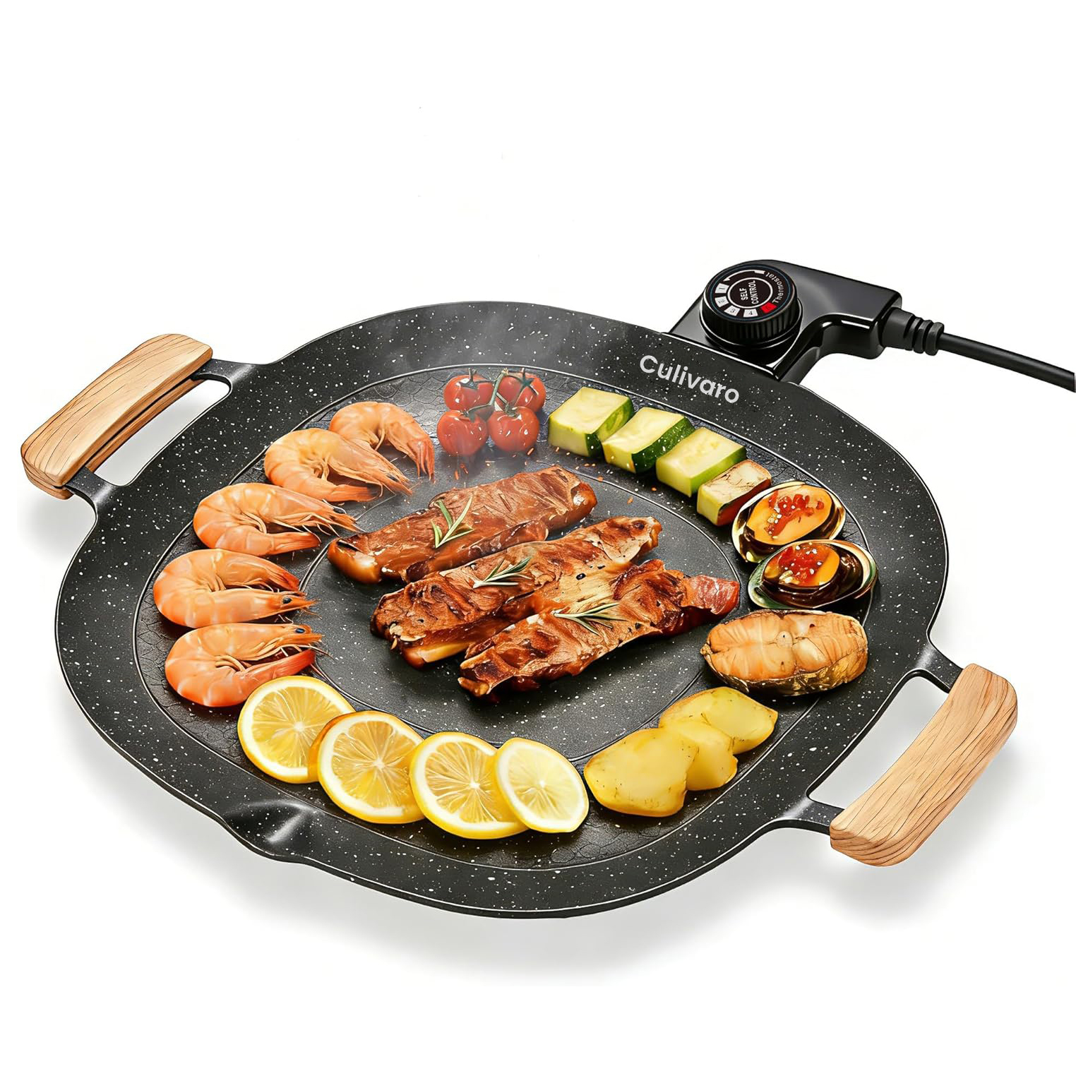 Culivaro Electric BBQ Grill, Adjustable Temp, Nons